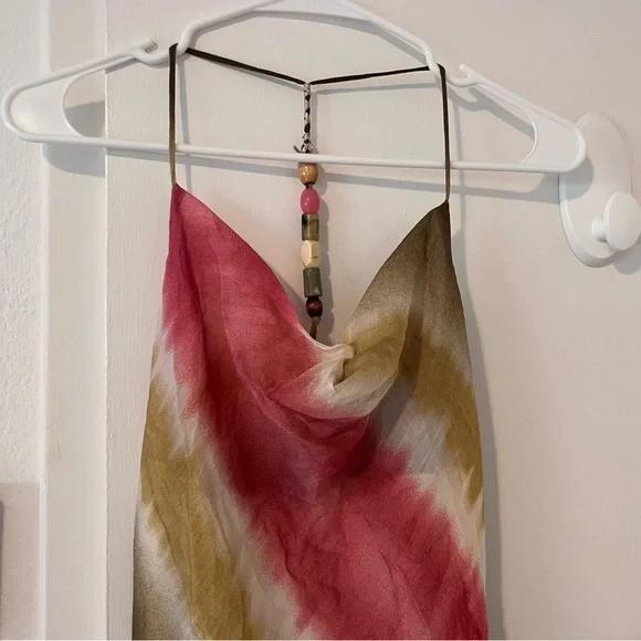 NWT Zara Tie Dye Cowl Neck Maxi Slip Dress Jewel Bead Detailing Medium Green - Picture 2 of 12